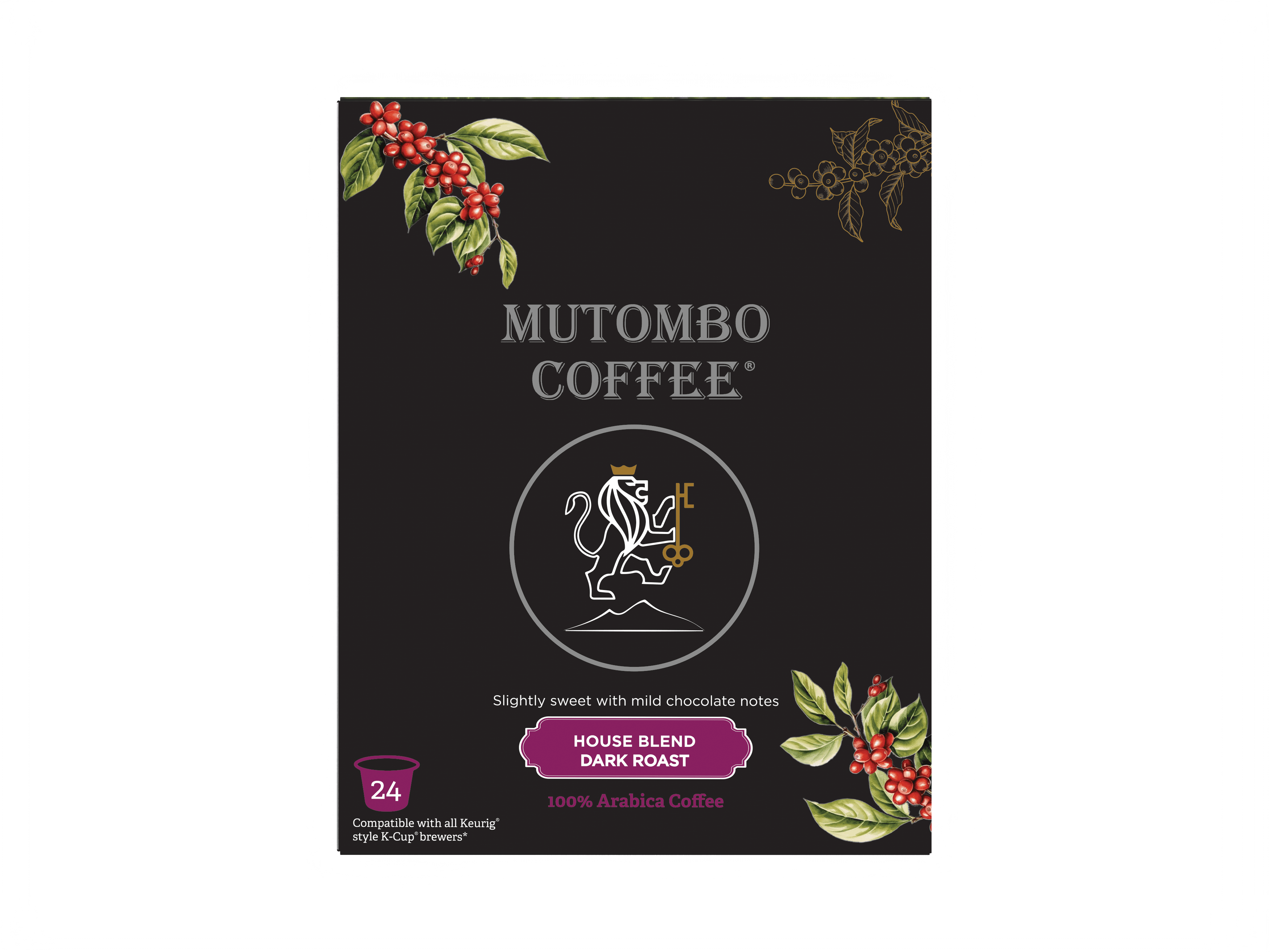 Mutombo Coffee | House Blend, Medium, Dark  Roast , K Cups , 12 & 24 count