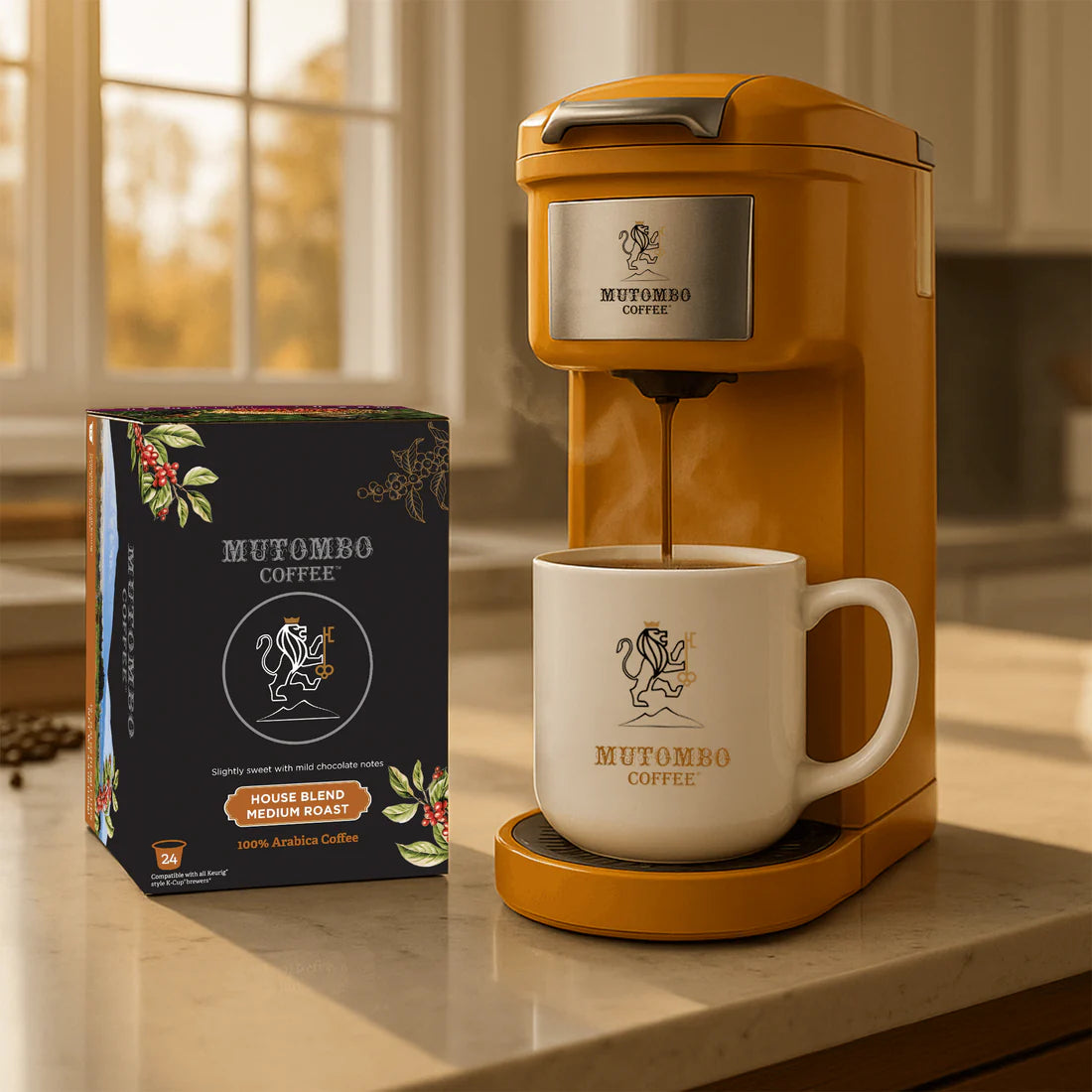 Mutombo Coffee | House Blend, Medium, Dark  Roast , K Cups , 12 & 24 count
