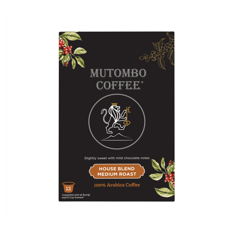 Mutombo Coffee | House Blend, Medium, Dark  Roast , K Cups , 12 & 24 count