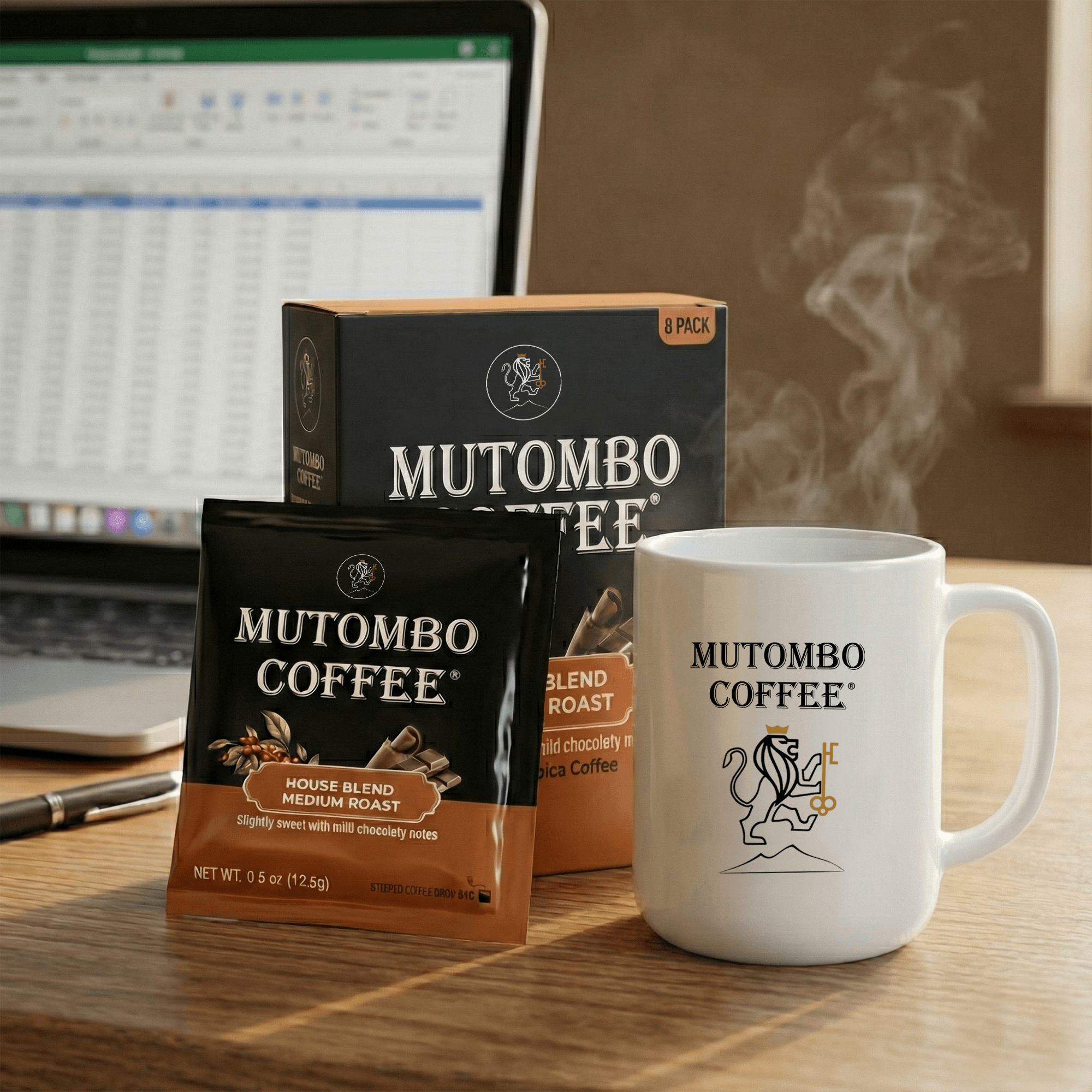 For Sample - Mutombo Coffee | House Blend, Medium Roast | Bag, 8 count Coffee Sachet - Mutombo Coffee